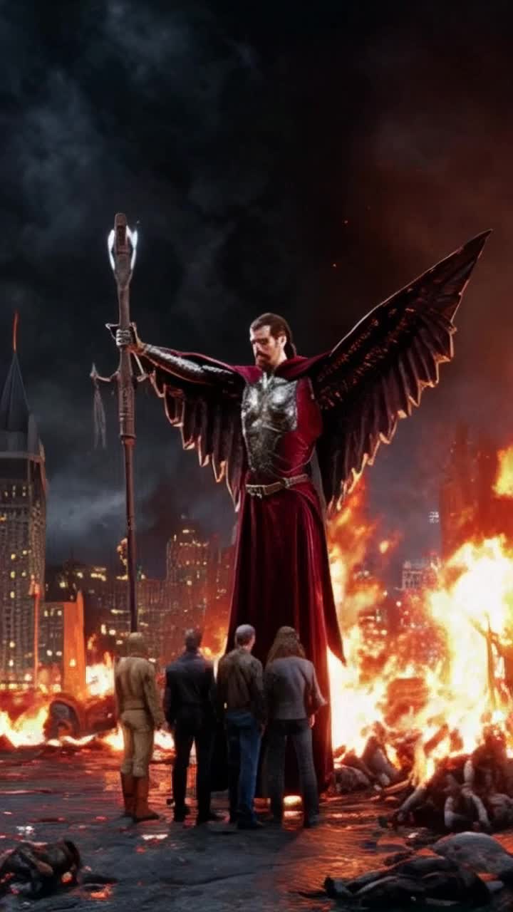 Archangel Michael transforms into the Grim Reaper while protecting the chosen from zombies in a burning NYC the chosen ppl were known as their own spirits glowed brighter then the rest of those humans that hasnt changed into zombies yet Michael as the Grim Reaper, the yang of His ying is the true essence of Gods Wrath but this time to protect his chosen ppl from the horrors of Armageddon For the Hollowed Named of God Un Be Ou Gnock translates into IAM Death
