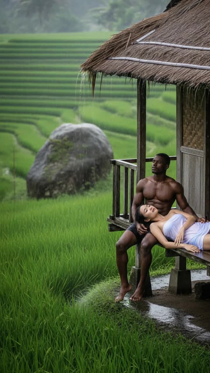 heavy rain, mans hands massaging repeatedly
