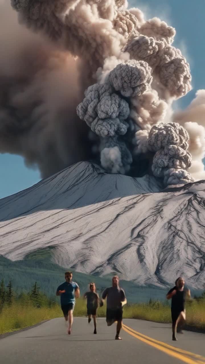 people running away from mt st helens at it erupts