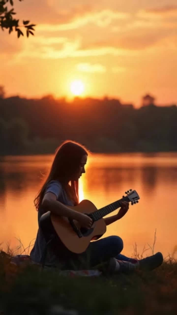 woman playing guitar quickly