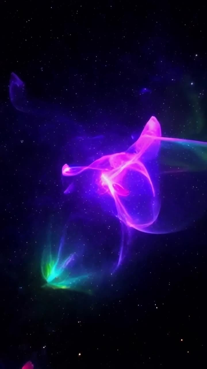 Vibrant abstract shapes swirling in a kaleidoscope of color Dancing gracefully through an ethereal mist of light Dreamlike landscapes shift beneath a starlit sky enveloped in cosmic wonder