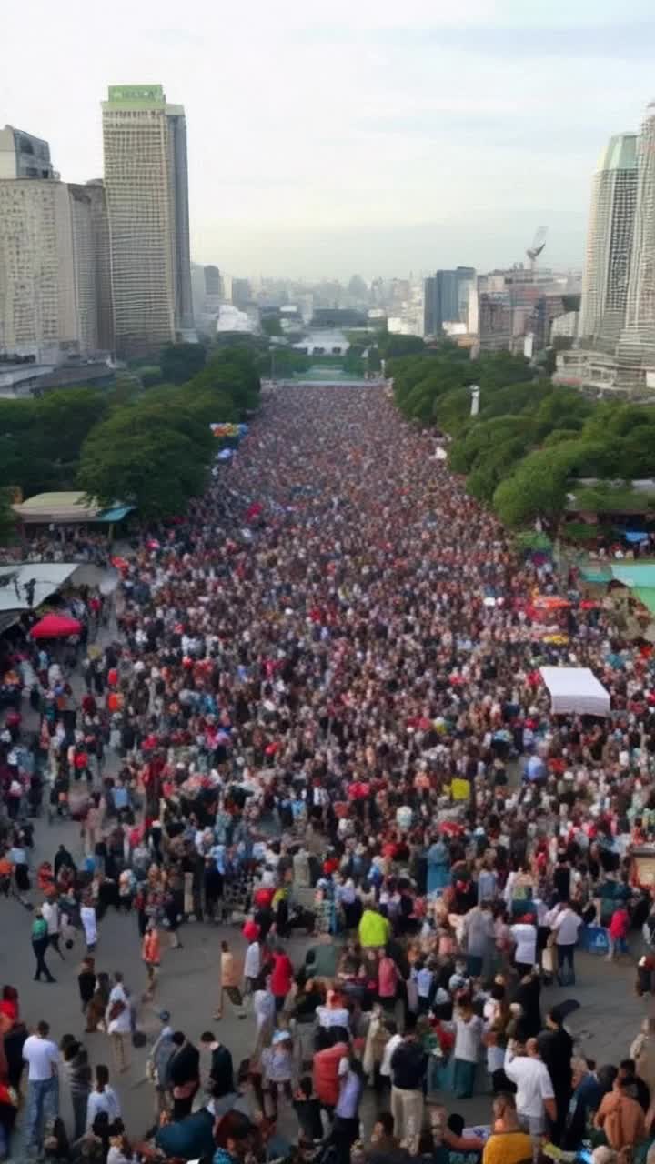 16 million people milling around Rizal Park in Manila, action, flowing, multitudes, movement 