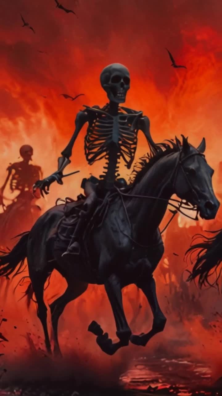 Skeleton riding atop of a galloping horse, 