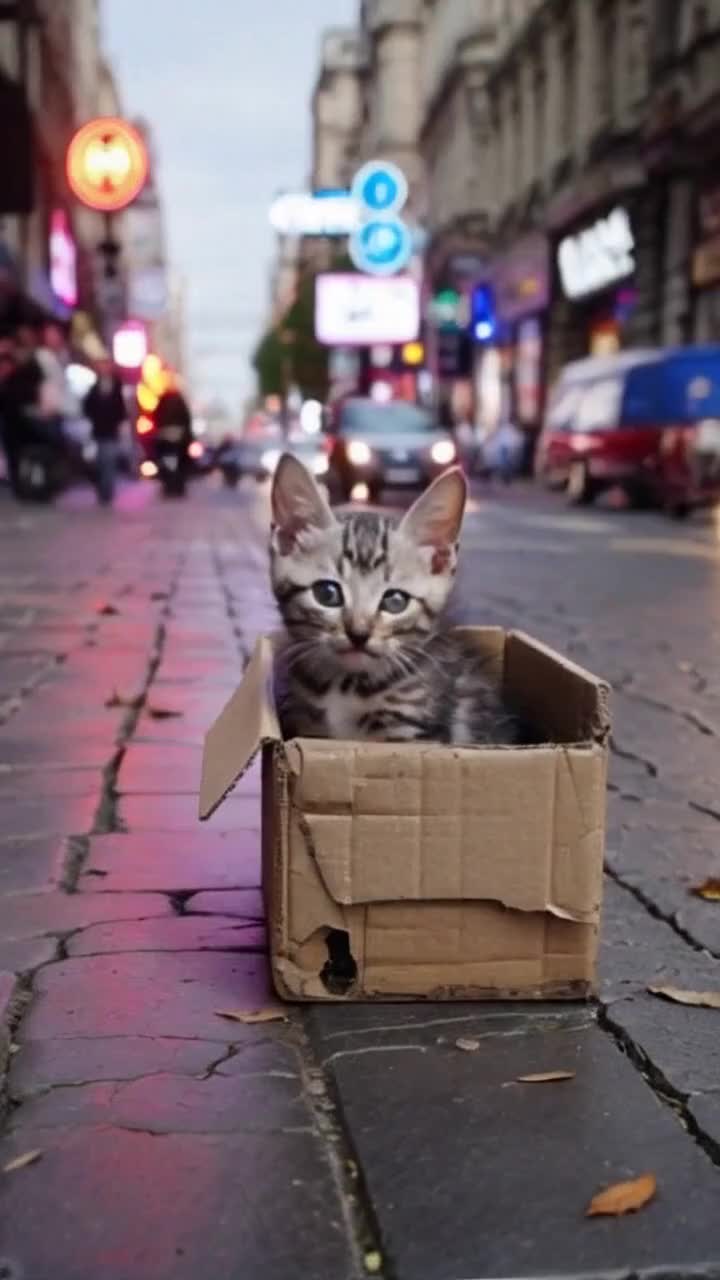 There was a little homeless kitten in a cardboard box crying for its mom. One man comes to the rescue and gets a can of gasoline and pours it on the cat making the cat burn