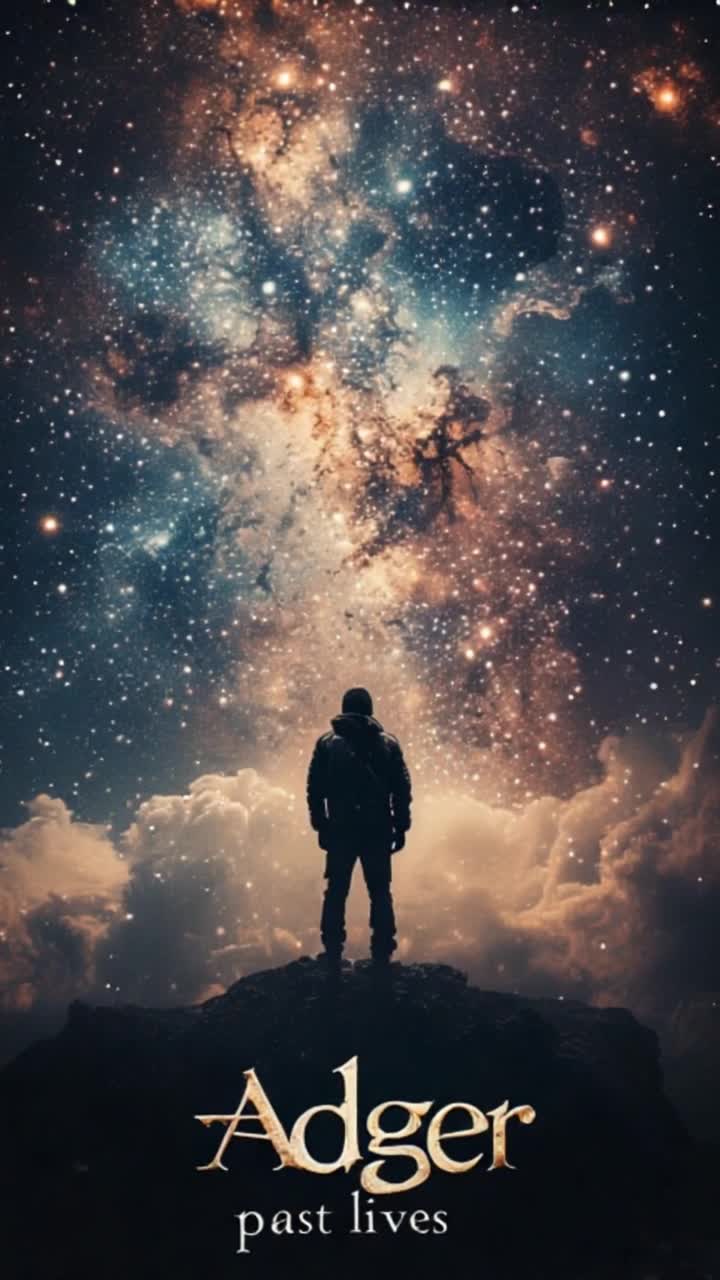Music visualizer, looped 5 second video, galactic background zooms, silhouetted character lightly breathing, 
