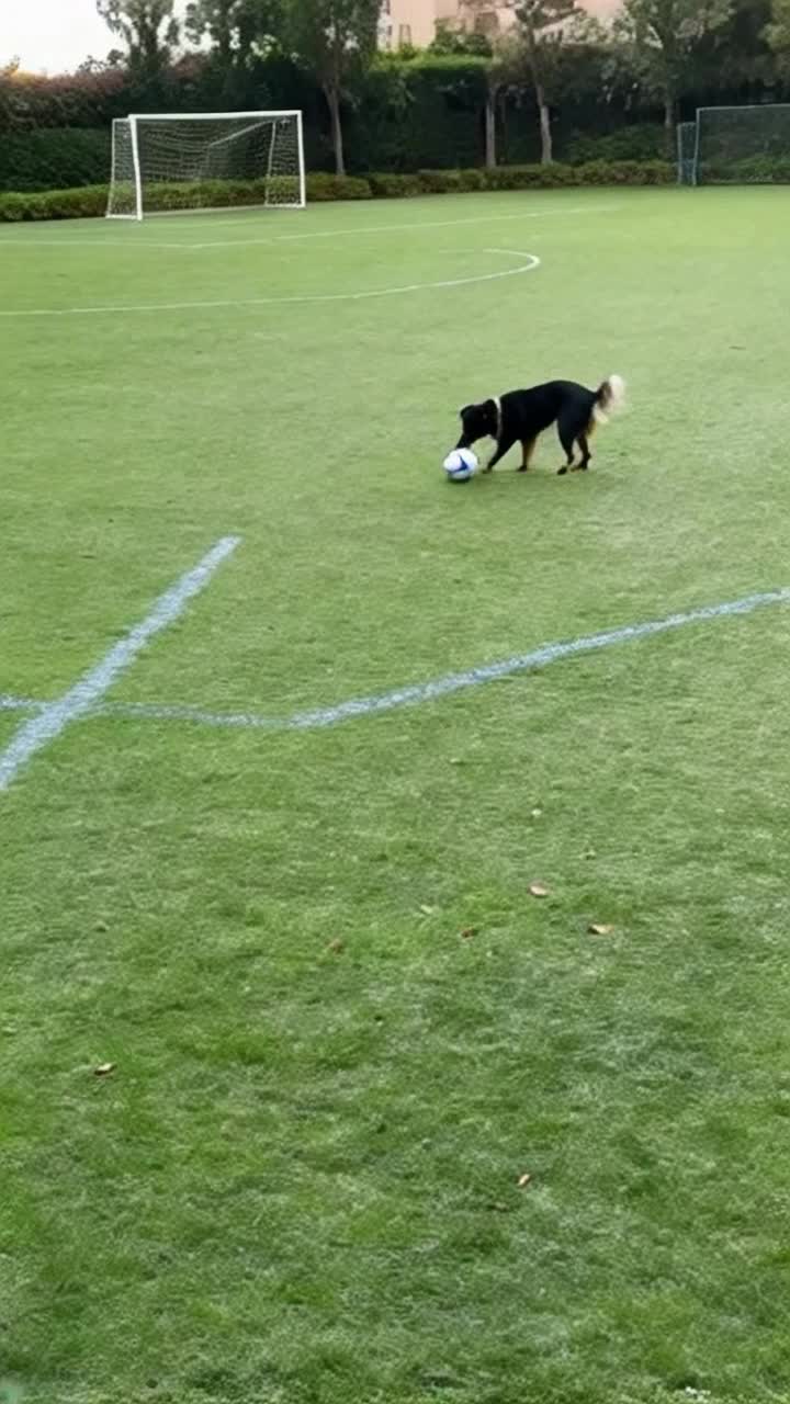 Un perro jugando futbol