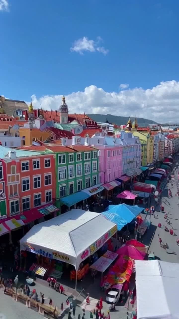 Colorful miniature figurines bustling through vibrant crowded streets  Vividly weaving between stalls and vendors creating a lively atmosphere  In a miniature version of Mumbai lively sounds of chatter and honking traffic under a bright blue sky