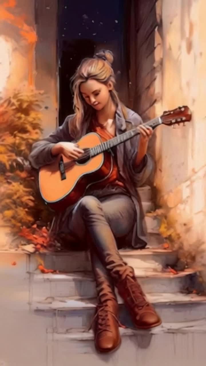 woman playing guitar quickly