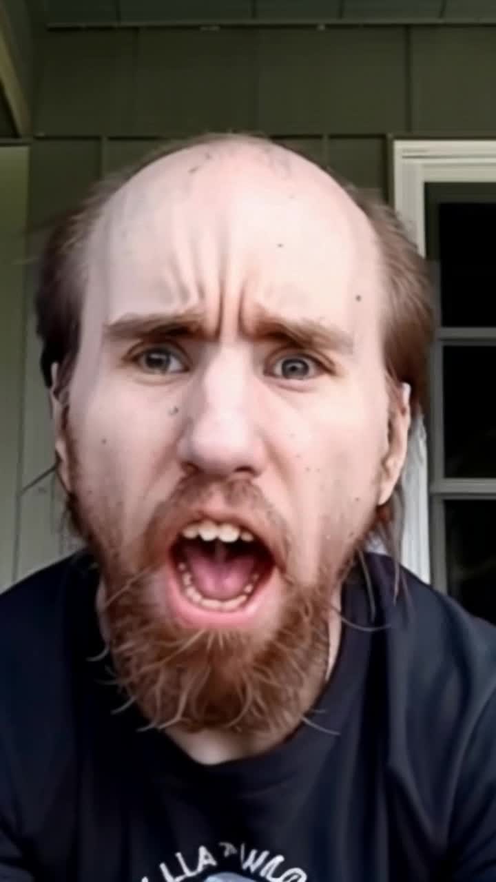 Cyraxx yelling insults from the porch,