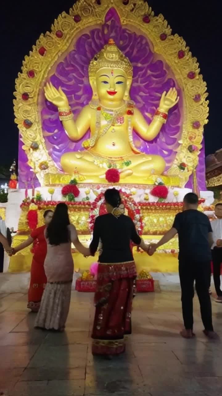 Devotees dancing in front of the big idol of Lord Ganesha