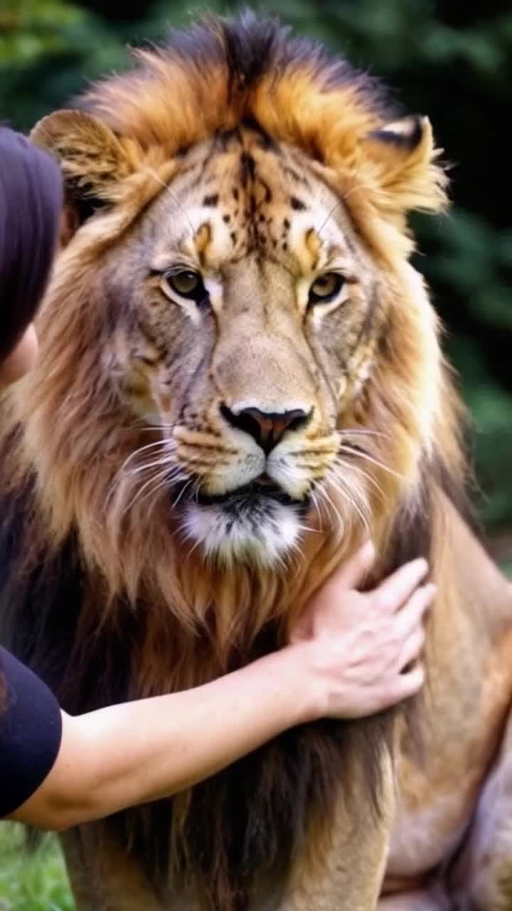 Beth Hart petting a rainbow lion