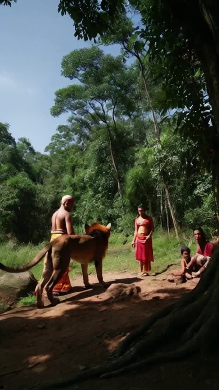 Shri Krishna is going to the jungle to convince Radha, a lion comes there, after that Shri Krishna kills the lion and brings Radha back to his city by flying