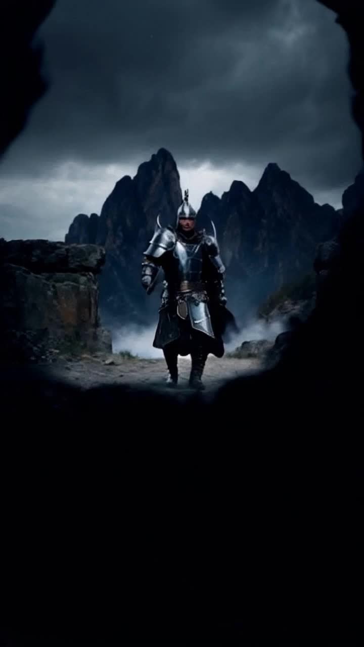 Vibrant warrior adorned in ancient armor radiates determination as he charges forward against dark, swirling shadows enveloping the landscape. Energy surges through him igniting an unstoppable force as he sweeps his sword in a powerful arc. Blinding lens flare bursts brilliantly around him illuminating tumultuous skies overhead while jagged mountains rise in the distance. Ethereal light dances across his armor reflecting hope amidst despair. Shadows writhe and twist desperately trying to consume his world bending at the power of his resolve. A clash of light and dark unfolds in this epic battle for survival in a dimension caught in turmoil