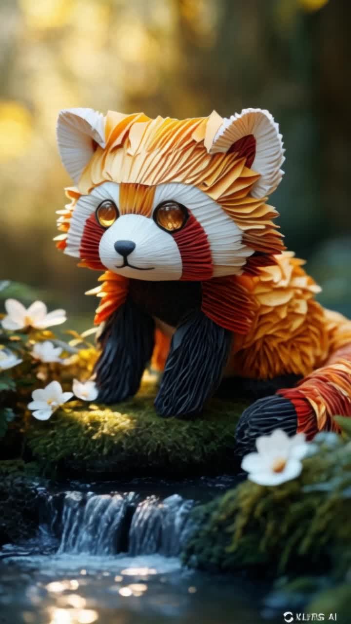 The red pandas tail flicks gently as it looks sideways