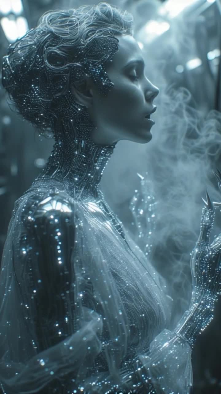 She glances down, sadly, in hallow emptiness, a single tear drop, in a silent cry, her existence no more than an algorithm of calculations and logical computing stream lining vessels in space light years away in a predictive phenomenon,