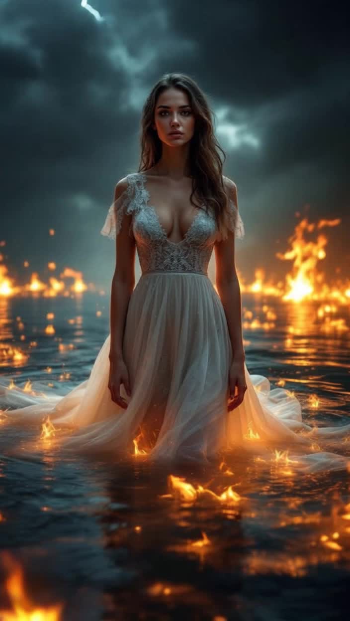 Woman in a lake of fire
