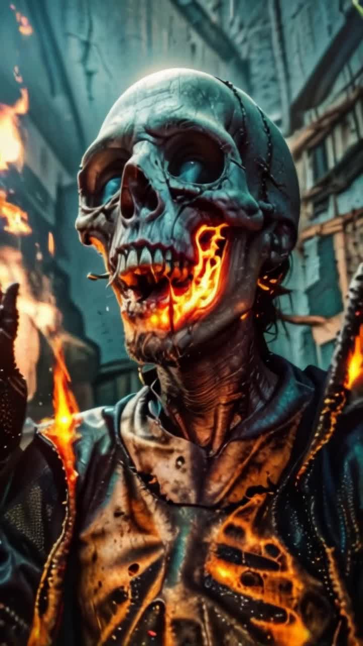 Screaming skull, burning inside, in flames 