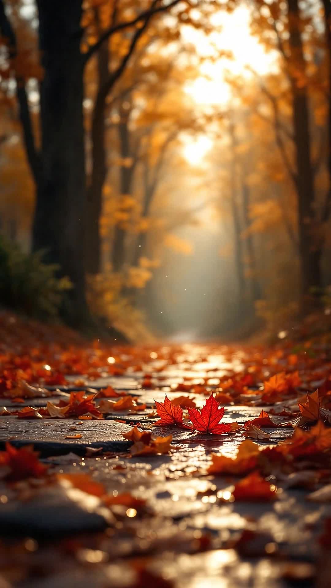 SCENE Autumn Drift  Extended CutCAMERA begins with a slow crane down from the canopy  sunlight bleeding through amber leaves Transitions into a smooth forward dolly, the ground littered with reds and golds Occasional macro cutaways of dew clinging to the edges of fallen leaves Subtle focus pulls between near branches and far horizon  MOVEMENT the camera glides as if carried by the wind Gentle sway, weightless transitions from side to side Small dust particles and drifting leaves shimmer through shallow depth of field The air feels thick, textured  every motion has a sound  LIGHTING soft, diffused sunlight spilling through the trees Goldenhour hue saturating the frame Occasional flickers where light breaks through moving branches Shadows stretch long across the path, carrying a faint cool tone beneath the warmth  MOOD meditative nostalgia The kind that hits right before winter  quiet, tender, final Everything is beautiful because its about to end  TEXTURE leaves fold underfoot, breath visible with every exhale The breeze lifts the edge of a scarf, hair catches the light In the distance, faint smoke from a chimney curls upward The world hums low  not silence, but calm surrender  SFX distant crows, a gentle rustle, muted footsteps, occasional breeze sighing through branches Each sound layered to form a soft natural rhythm  FOCUS a single red leaf detaches and drifts into frame It turns midair, light rippling across its surface The camera tracks it downward until it lands on a wet cobblestone and the reflection of the sky ripples softly  COLOR PALETTE burnt sienna, honey gold, deep maroon, moss green, and faint slate blue in shadow Natural contrast cinematic film grain gives slight tactile feel  ATMOSPHERE contemplative, dreamlike realism The air looks alive  every shimmer, every glint, every fleck of dust rendered with dimensional precision  SUITED FOR   Veo 3  cinematic narrative realism with natural lens flares and bokeh trails   Kling  loopready motion segments emphasizing wind and texture transitions   Sora 2  hyperreal depth mapping, soft light simulation, high dynamic color range   Twisty AI  painterly morphs, layered surreal transitions, slight dreamwarp of perspective for emotional resonance  ENDING SHOT slow fadeout on the leaf resting against the stone, its veins illuminated by the last trace of sun  a visual exhale before dusk settles