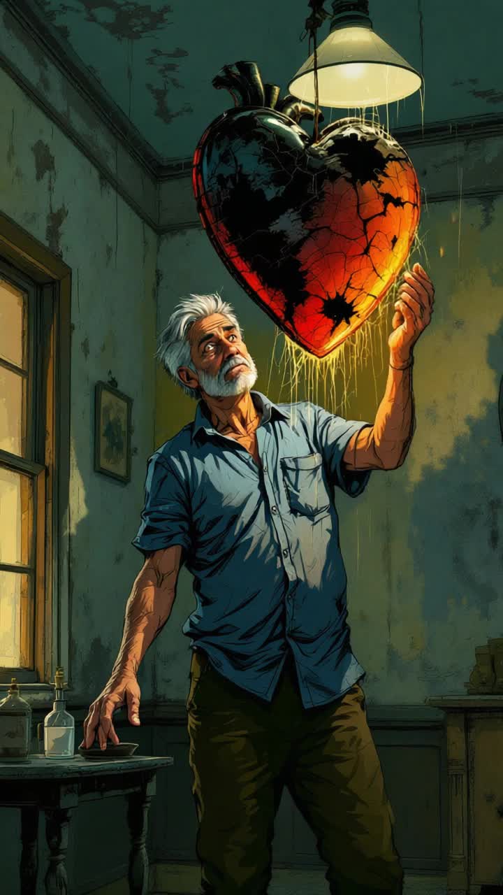 Grey haired hispanic man in his 50s dusting cobwebs off his heart