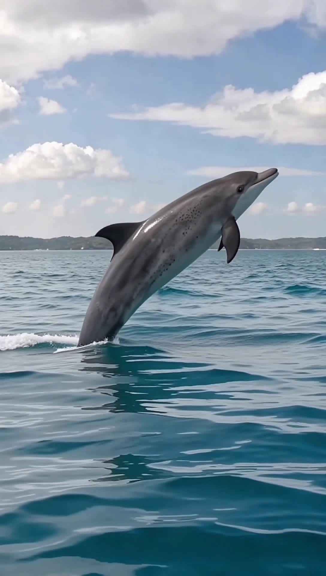 Dolphin breaching and slapping its tail on the water