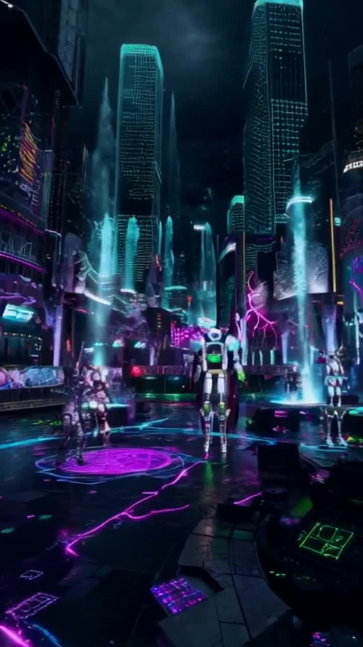Robots machines cybergoth futuristic future trippy psychedelic psychedelica surreal building robotic machine sparks smoke computers working sleek hightech factory manufacturing 