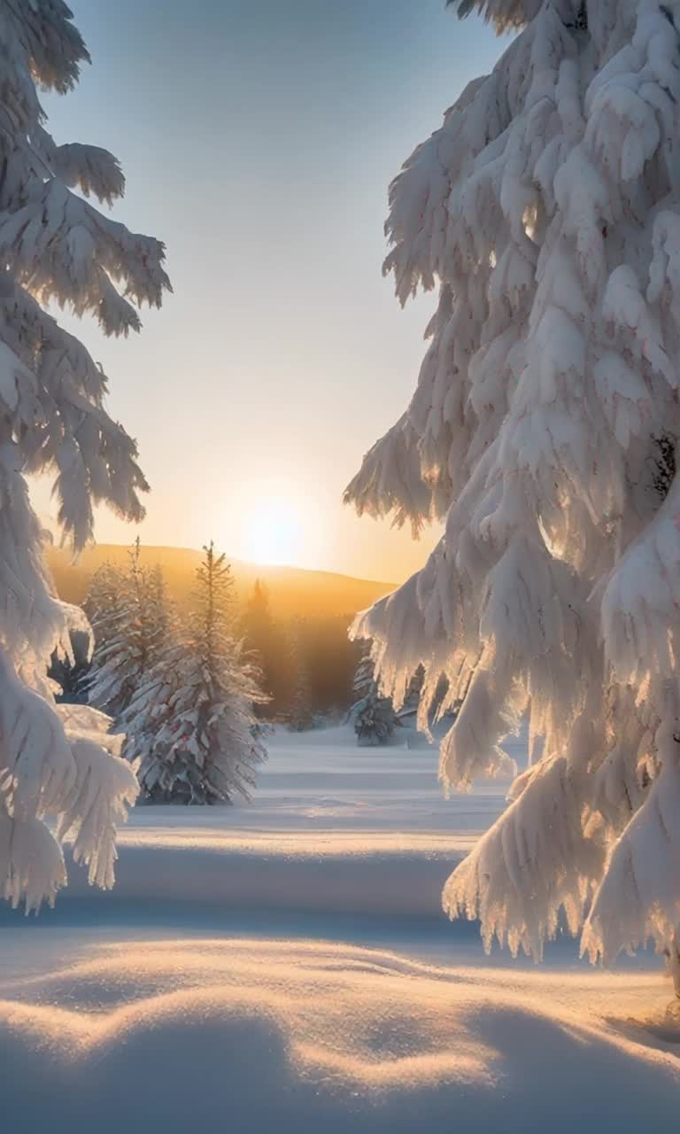 Graceful snowladen pines glisten under shimmering frost glittering ice crystals blanket the ground delicate flakes dance through the air Palatial snowflakes twirl like ballerinas in a silent ballet Enchanted wildlife peek through frosty branches as a gentle breeze whispers through the scene Snowcovered hills stretch into the distance glimmering beneath a pale sun setting on the horizon soft pastel colors painting the sky tranquil mountains stand proudly in the backdrop creating a breathtaking panorama of serene winter magic