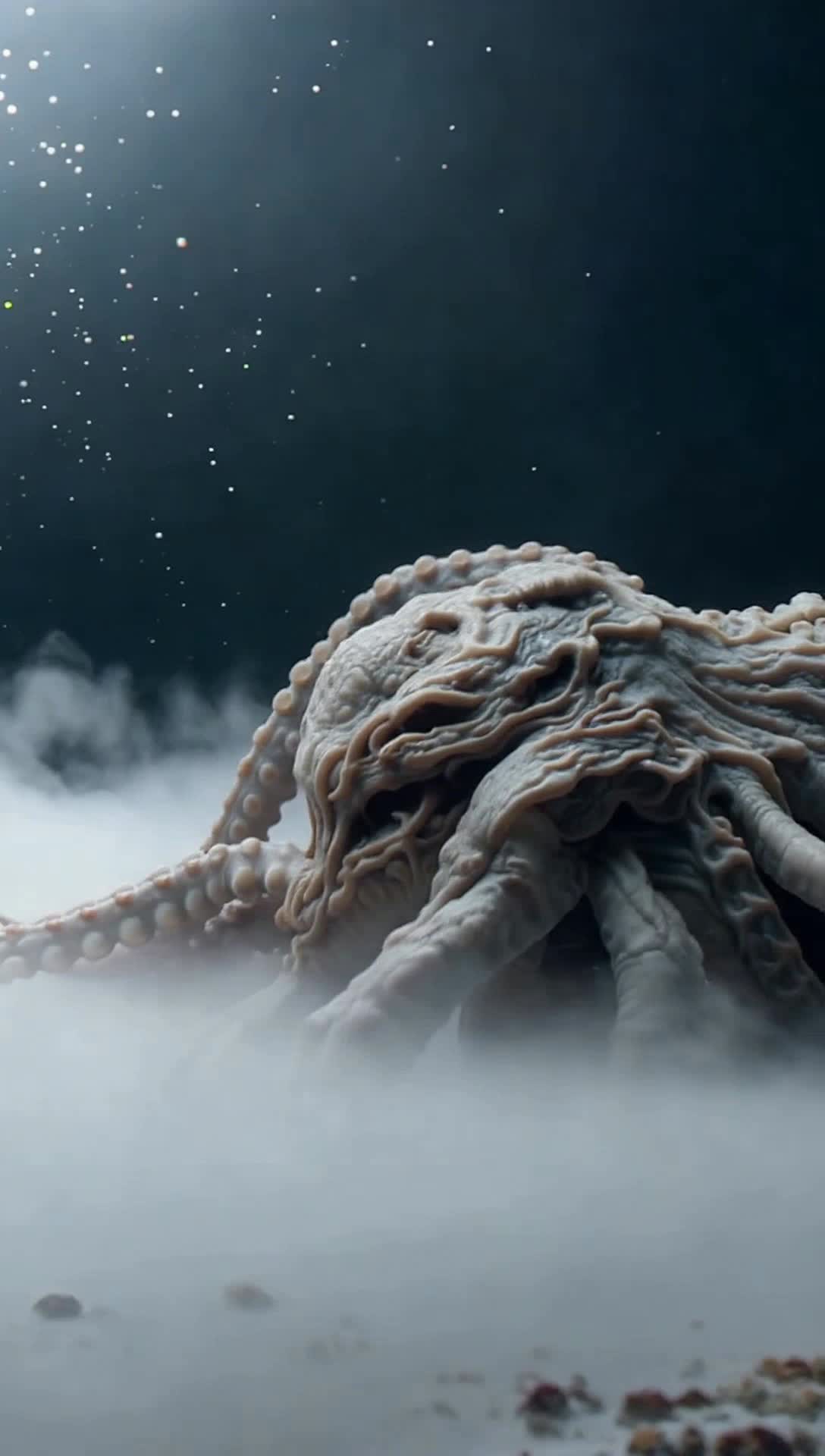 Tentacles moving slowly, fog flows ominously 