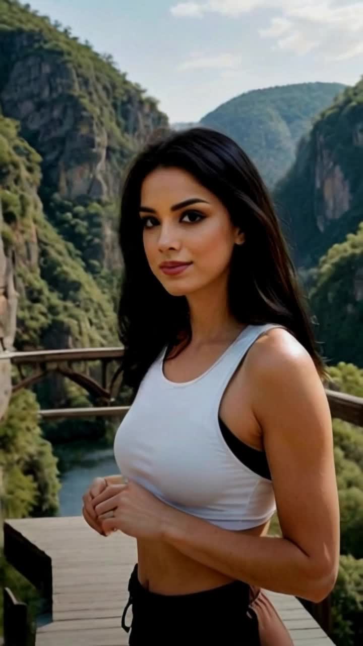 Elegant woman in flowing dress gazing thoughtfully over majestic mountain range with snowy peaks as she waves gracefully her hair gently swaying in the breeze vibrant wildflowers dotting the rocky terrain golden sunlight illuminating the scene capturing tranquil beauty of nature
