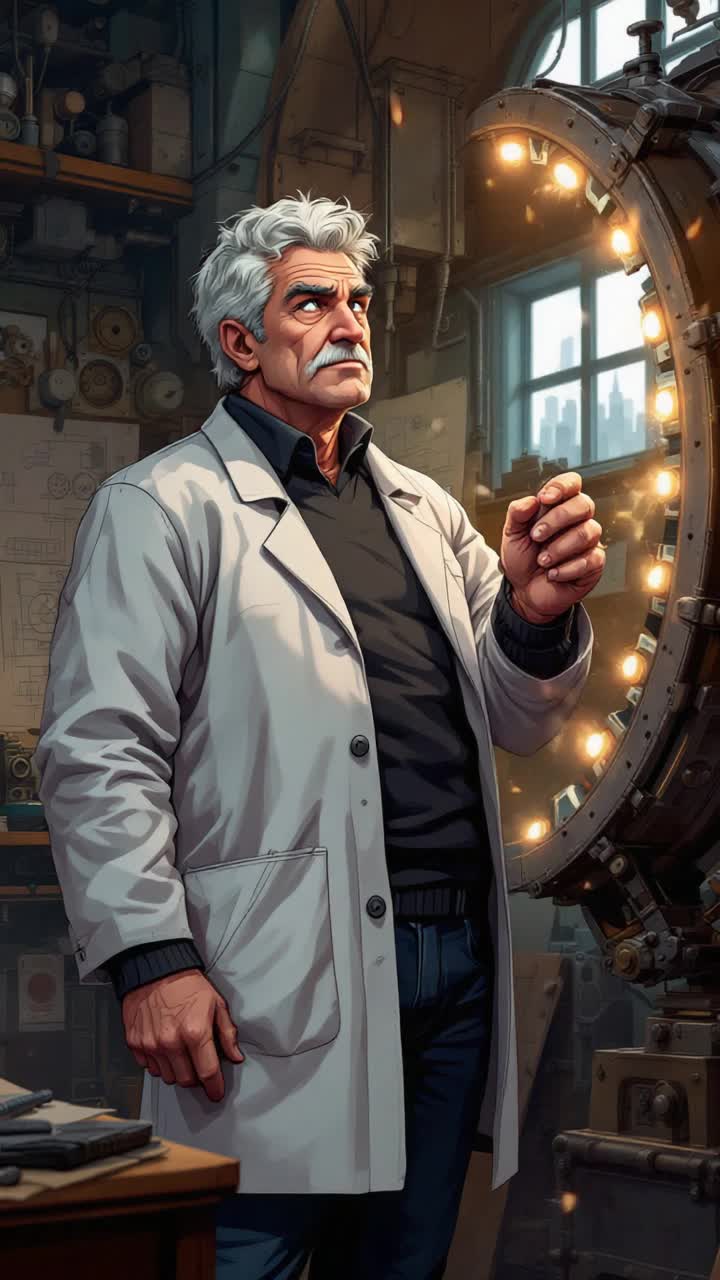 Grey haired hispanic man in his 50s inventing a giant wheel