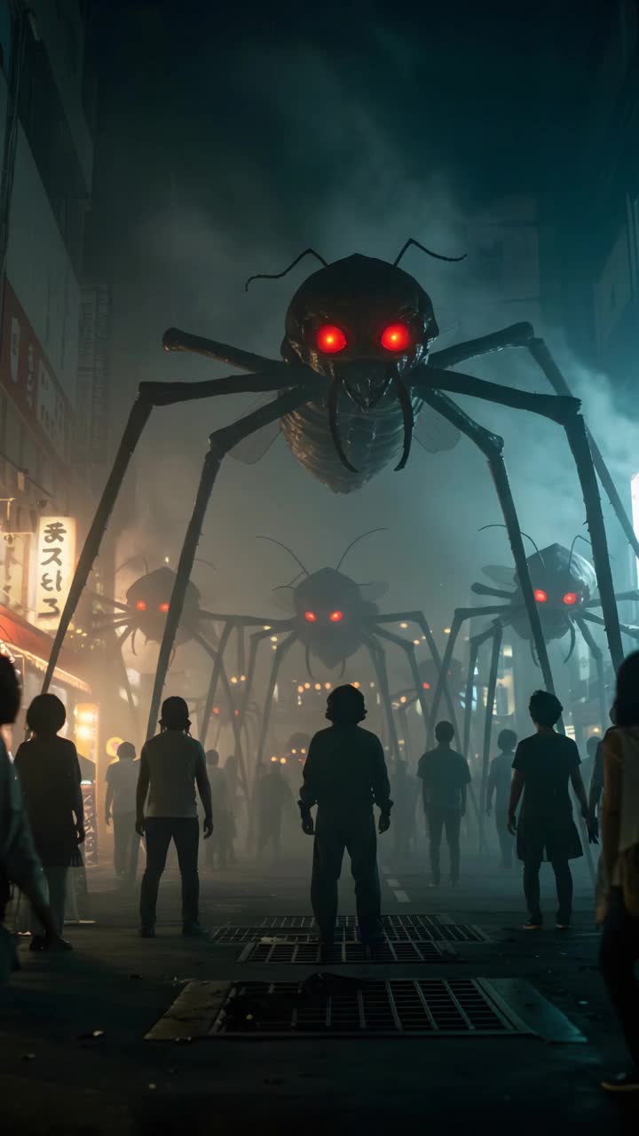 make the creature move forward, and the people on background alive