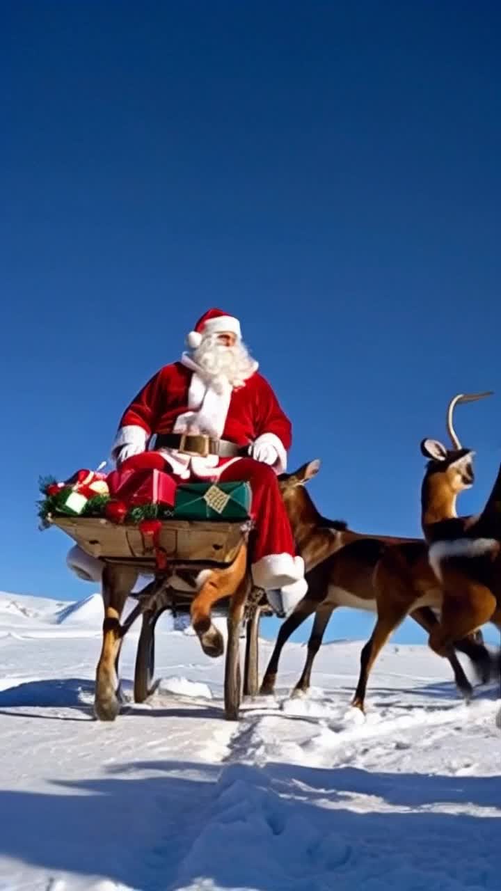 Jolly Santa Claus in his sleigh with reindeers