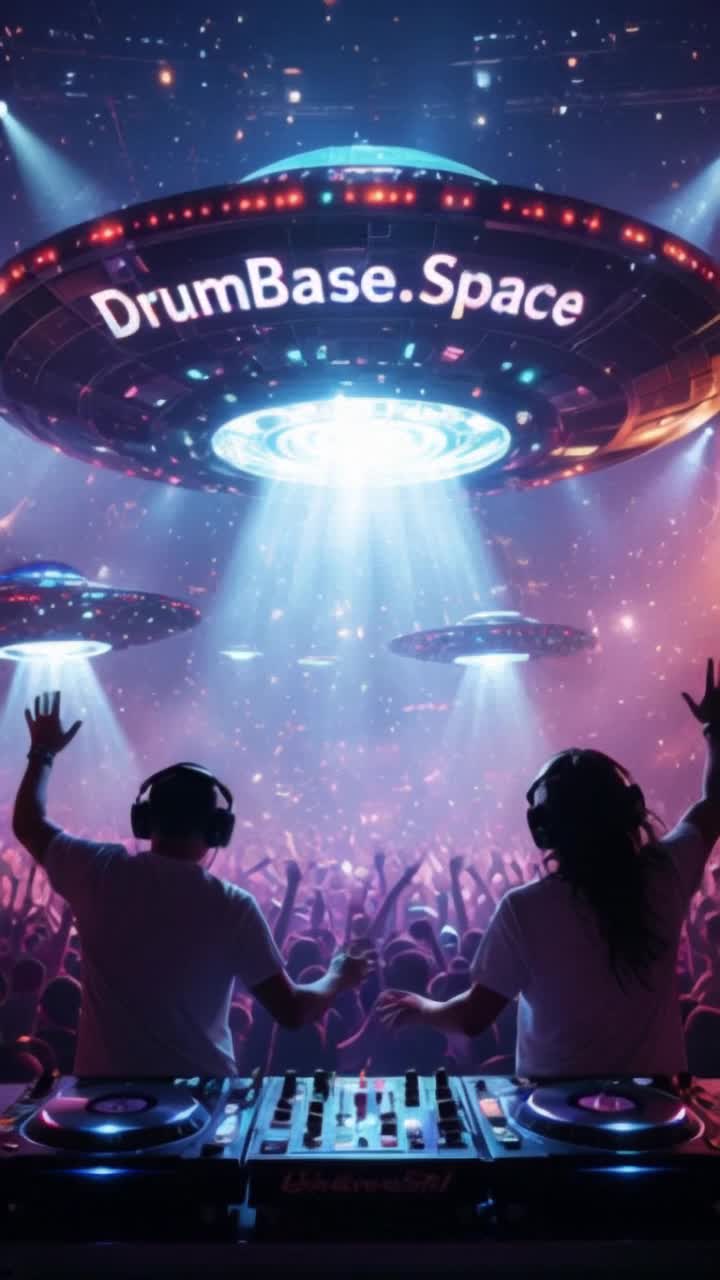 UFOs hovering over massive rave party magnificent light show with dazzling sparkle shimmering lasers 