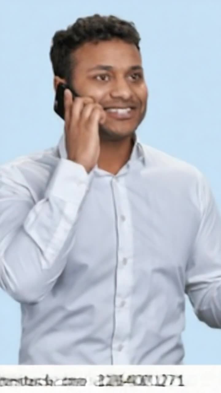 Man in a crisp white shirt with a vibrant tie glowing with happiness Sways gently while walking through a bustling office Filled with modern decor and bright natural light pouring in from large windows Colleagues animatedly engaging in conversations around him Colorful artwork adorning the walls creating a lively atmosphere Phone pressed against his ear as he shares a joyful moment Laughing softly occasionally with a beaming smile lighting up his face