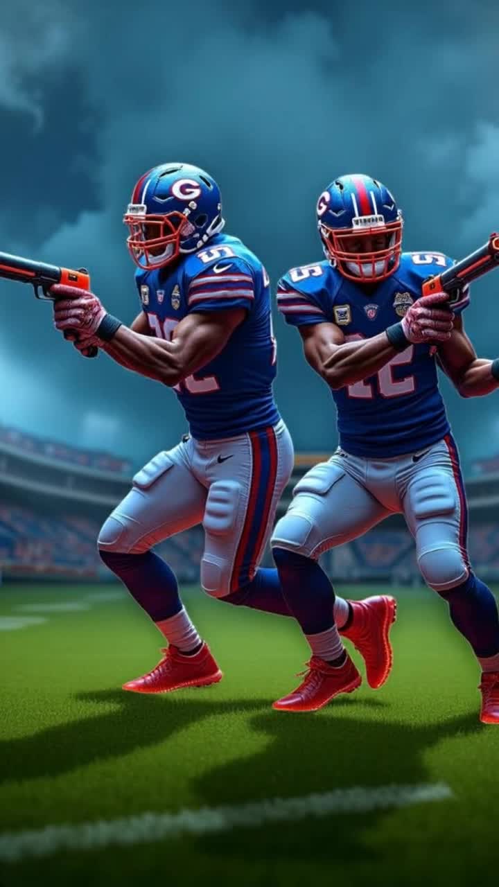 Giants shooting guns on the field