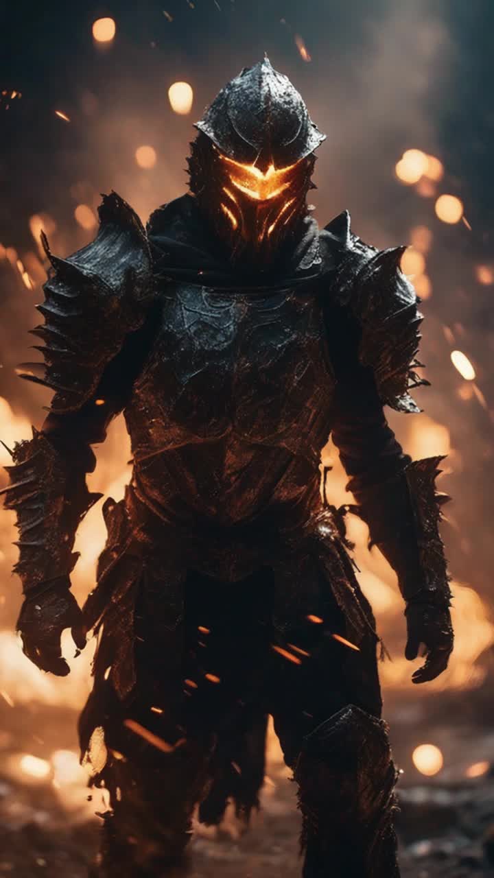 Warrior clad in battle-worn armor radiating a fierce glow surrounded by dissipating shards of shadowy remnants of the last demon pulsating with energy standing defiantly against encroaching darkness swirling ominously in the air with flickering embers and distant echoes of chaos creating a foreboding atmosphere