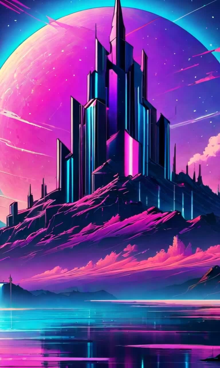 Vibrant Tower Tarot Card imbued with alchemical symbols pulses with radiant energy cascading in neon hues against a cosmic backdrop Full of luminescent fractals flowing like a digital aurora illuminating a fantastical landscape Enchanted art nouveau details intertwine amid intricate matte painting harmonizing the natural world with a boundless digital realm Colors explode in a splash of complementary contrasts as holographic reflections shimmer in a harmonious dance of light and shadow Each element breathes life into a captivating synthwave atmosphere beckoning viewers into a realm of infinite possibilities