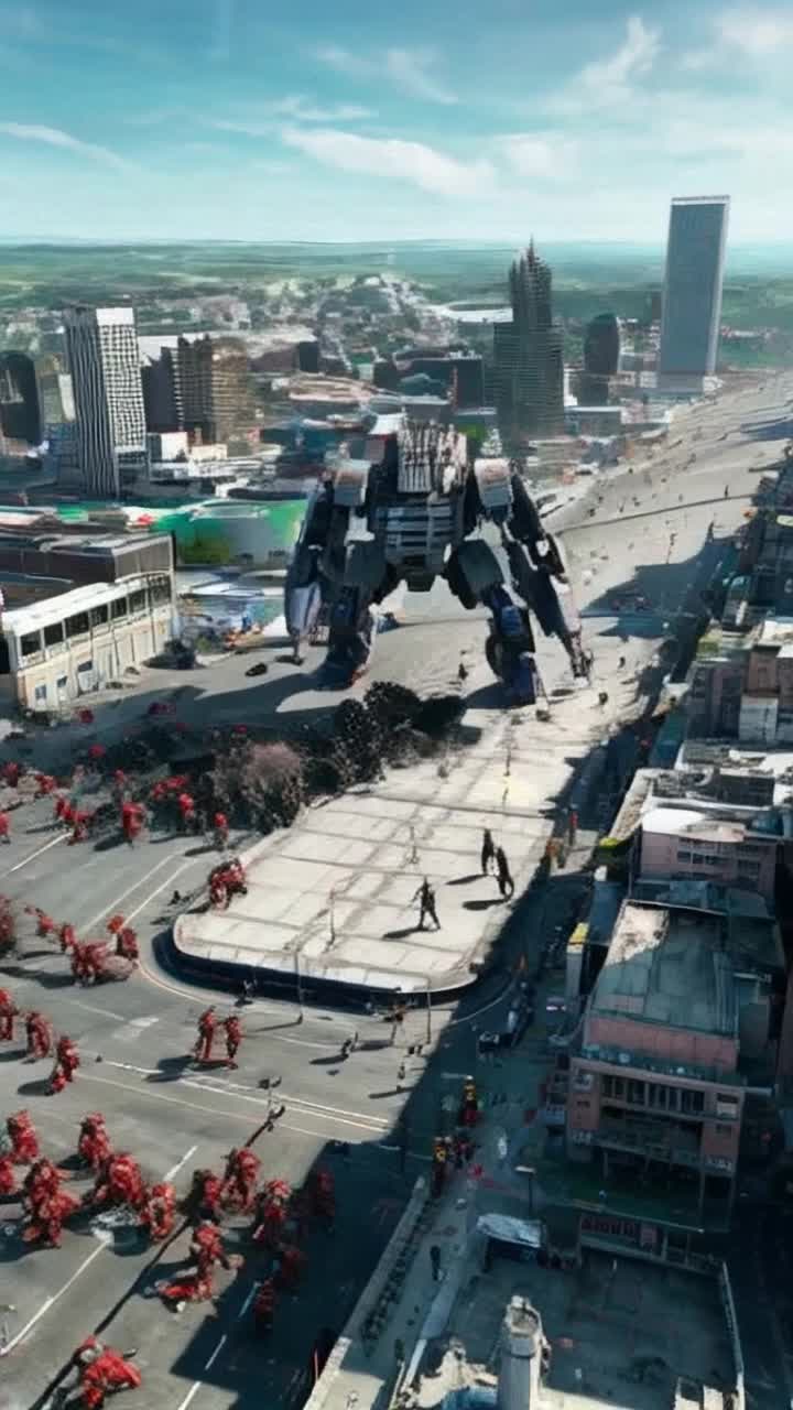 Giant massive robot fighting Kaiju Monster movie cinematic surrealism technicolored rotoscoped technicolor film realistic photographic swarm of monster horde of robotic robots cyberpunk futuristic 