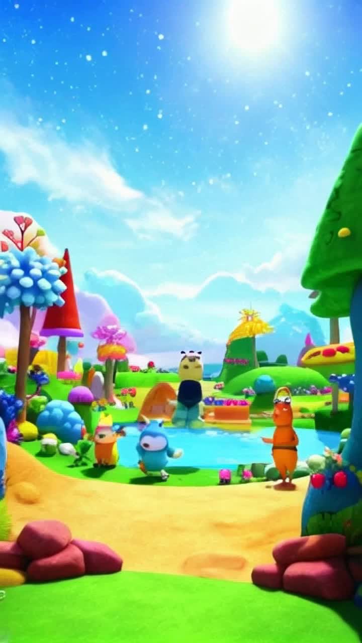 Colorful animated characters radiating joy and playfulness bouncing energetically across the screen engaging in lively antics throughout the duration of a minute Vivid backgrounds filled with whimsical landscapes bright skies fluffy clouds transforming into vibrant scenes as characters explore exciting adventures Animated sequences showcasing imaginative wonders filled with laughter and creativity create a delightful experience inviting viewers into a world of fun and fantasy