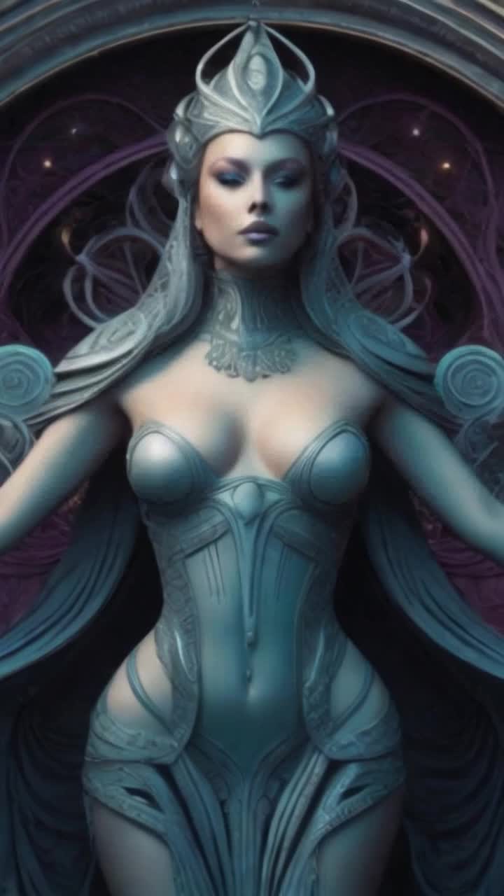 Ethereal magician figure with bright eyes and flowing robes exuding powerful aura Thick thighs elegantly displayed in a poised stance Manipulating shimmering orbs of light with intricate hand gestures Surrounded by swirling cool hues of indigo and teal Mysterious shadows dance on the ground heightening atmosphere Detailed backdrop of a misty fogcovered forest with ancient trees twisted in peculiar shapes Enigmatic symbols etched into tree bark whispering secrets of forgotten realms Scene infused with an essence of surreal elegance and otherworldly intrigue