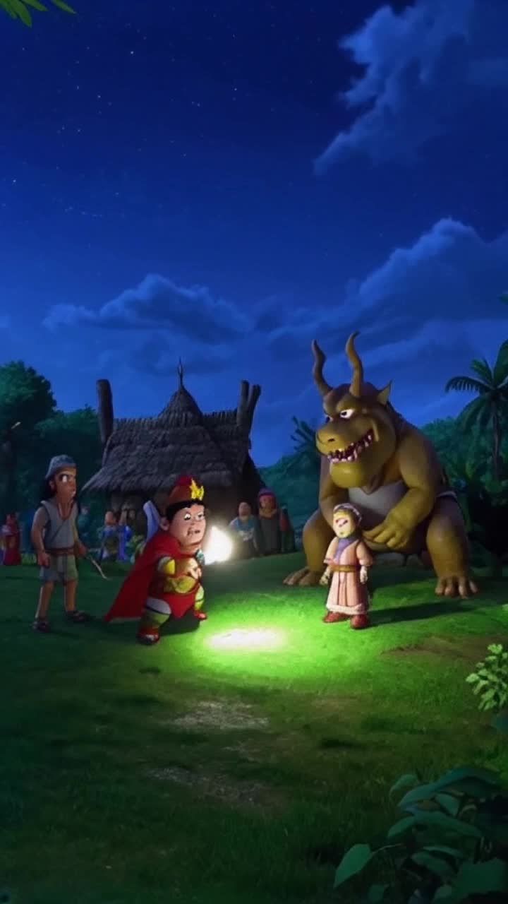 Chhota Bheem aur RakshasDholakpur ke paas ek rakshas rehta tha jo insaanon ko kha jaata tha Gaon ke log dar ke maare jungle nahi jaate the Ek din usne gaon par hamla kiya Raja ne madad maangi, to Chhota Bheem ne kaha, Main usse rokungaa Bheem aur uske dost jungle gaye Raat ko unki mulaqat rakshas se hui Bheem ne uski roshni se darr ki kamzori samjhi, mashaal se usse haraya aur Dholakpur ko bachaya Sabne uski jaijaikaar kiYeh kahani 500 aksharon ke andar hai Agar tumhe chhota poster, comic ya audio chahiye ho toh woh bhi bana sakta hoon