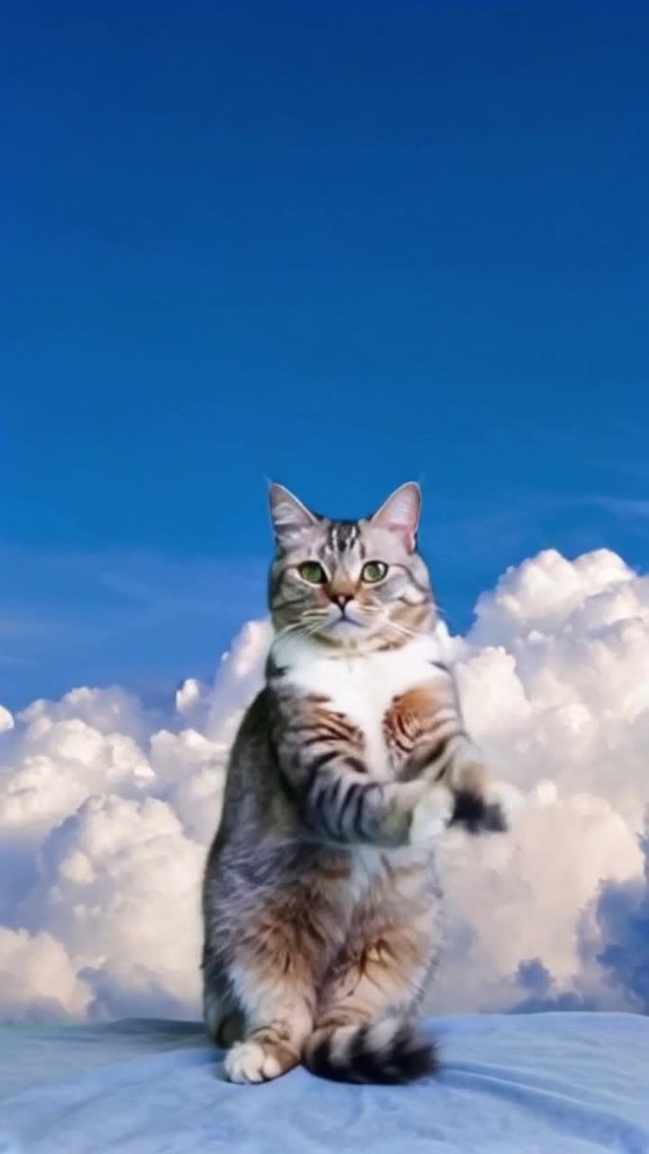 A cute cat dancing with a cute bg landscape