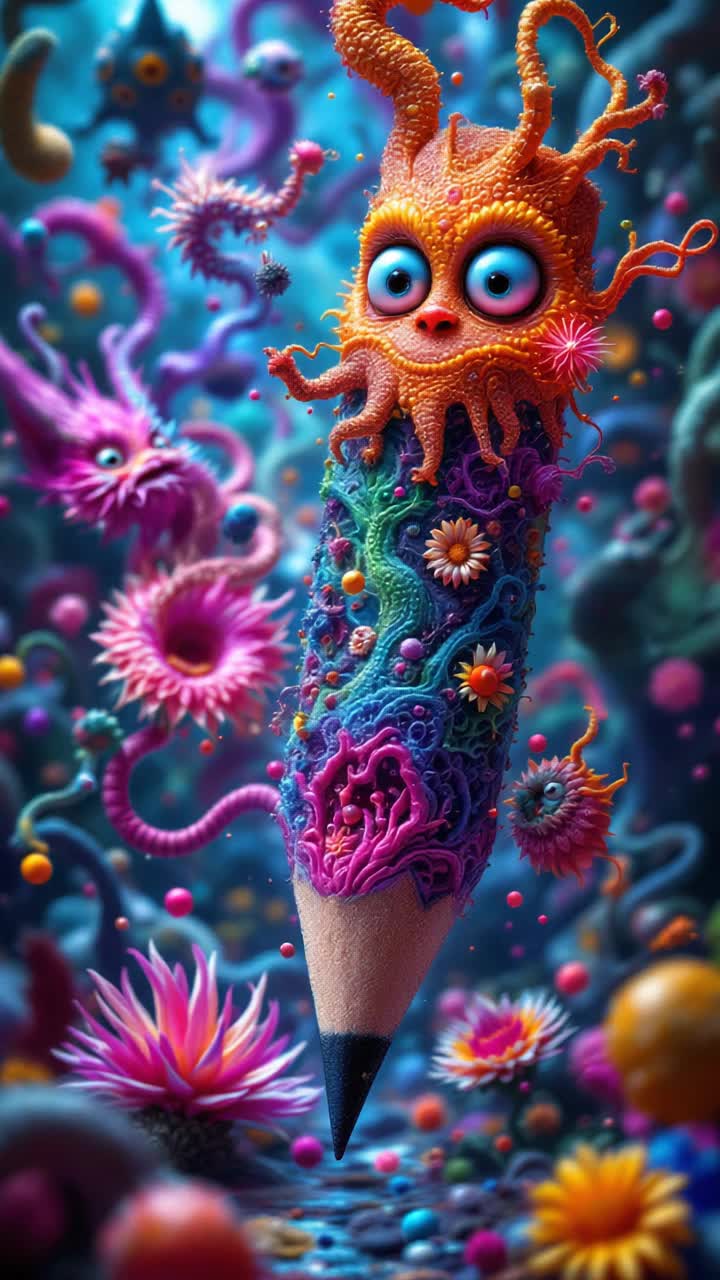 Evolution of a pencil, pencils metamorphosis, more than pencils now, wild, action, pencils transform into other things, psychedelic,  intricate, infinite,  perfect looping, seamless looping 