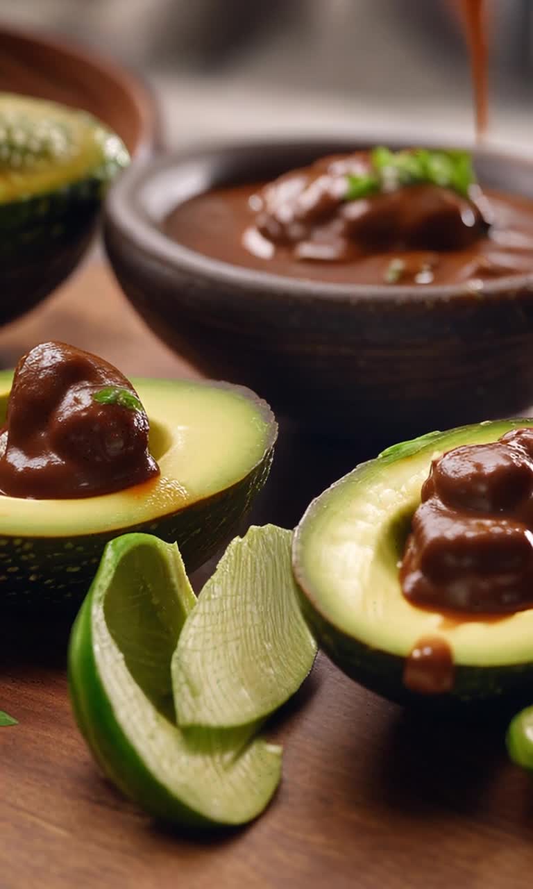 Avacoados number with mole sauce