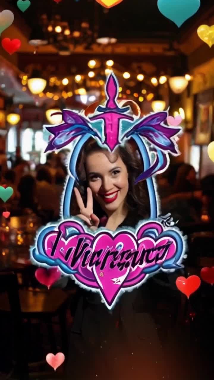 Deisy Obrayan surrounded by colorful animated hearts vibrant vampirethemed graphics sparkling with excitement Deisy playfully gestures towards the camera encouraging fans to share thoughts on a potential Chica Vampiro sequel bustling retro caf filled with laughter and chatter warm lights glowing in the background creating a cozy inviting atmosphere