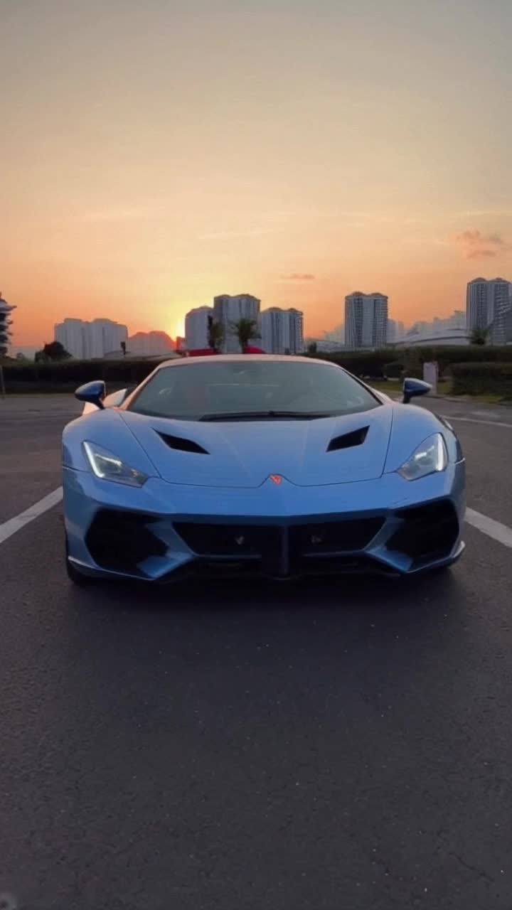 I want a boy in Lamborghini and the back ground sunset with otels