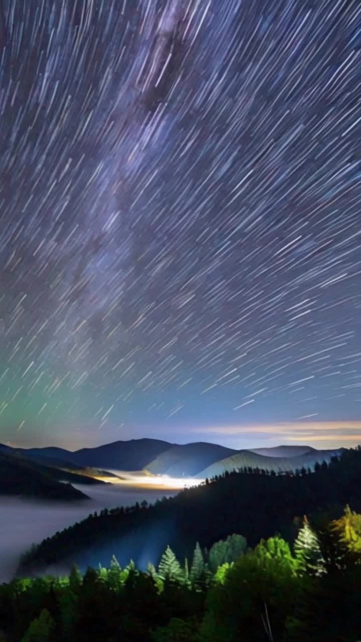 Twinkling shooting stars cascading across the inky night sky Illuminated silhouettes of majestic Smoky Mountains stretching towards infinity Soft, ethereal glow of moonlight reflecting on the forested slopes Whispering winds carrying secrets of ancient trees rustling in harmony Intimate moment of awe as cosmic wonders dance overhead Serenity enveloping the landscape inviting tranquility and reflection Shimmering constellations above creating a breathtaking celestial tapestry Romantic ambiance of natures beauty merging with the vast universe