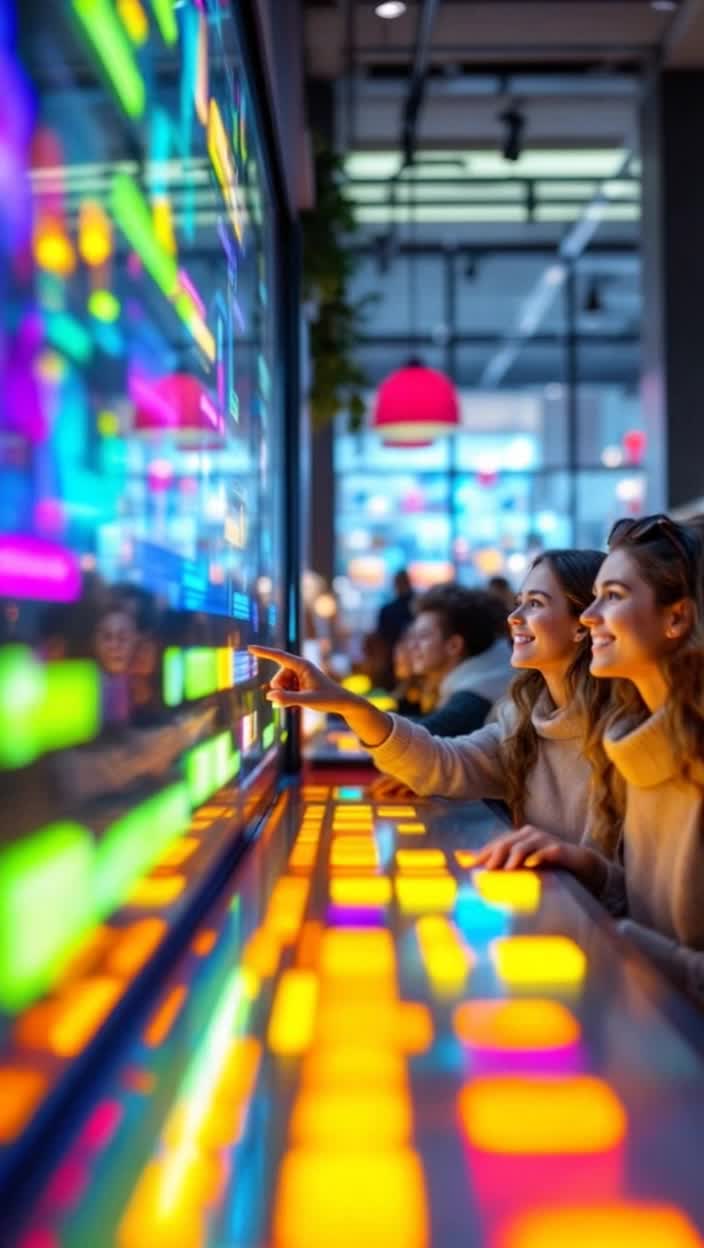 Curious shoppers captivated by vibrant colors and enticing products click brightly lit buttons with eager anticipation energized by bright smiles and excitement. As fingers glide over screens they feel a burst of motivation propelling them to explore further. Surroundings filled with stylish merchandise create an irresistible atmosphere buzzing with chatter and laughter as shopping bags bulge with spontaneous finds. Light filters through large windows highlighting playful displays that draw in attention amidst cheering music that enhances the thrill of each unexpected treasure discovered along the journey