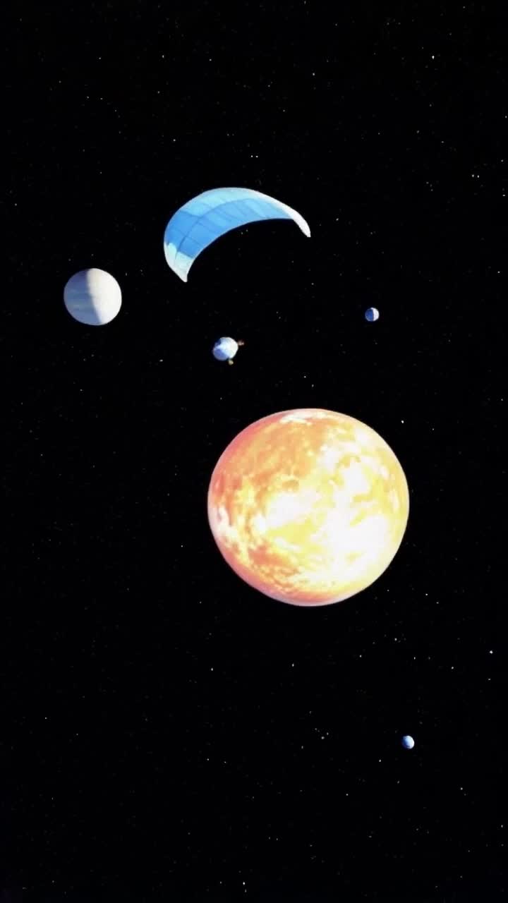 ANIME animation, paragliding extremely, in outer space, past Venus, Mars, the sun, what comes next, Neptune, Jupiter, and the rest
