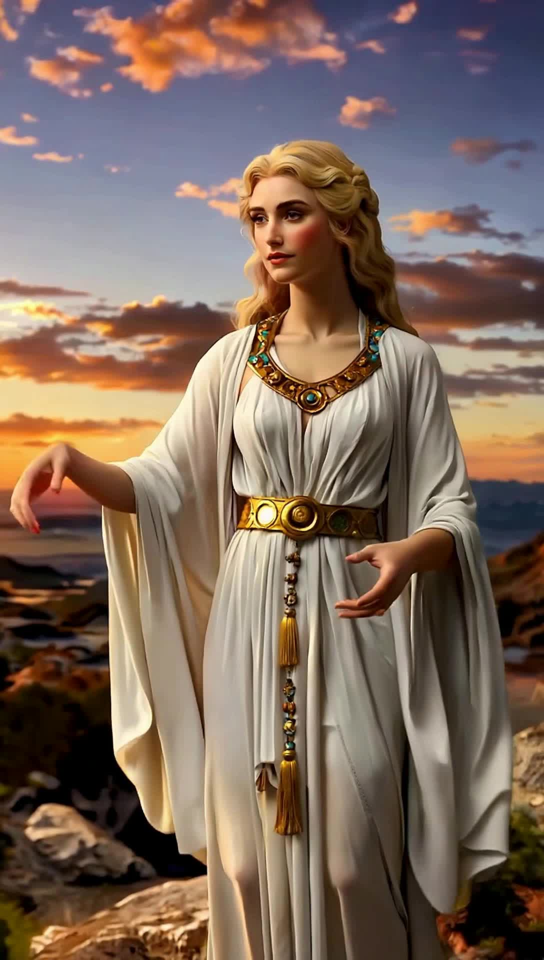Eos is the Greek goddess of the dawn, a radiant figure often depicted with rosy fingertips as she ushers in the day