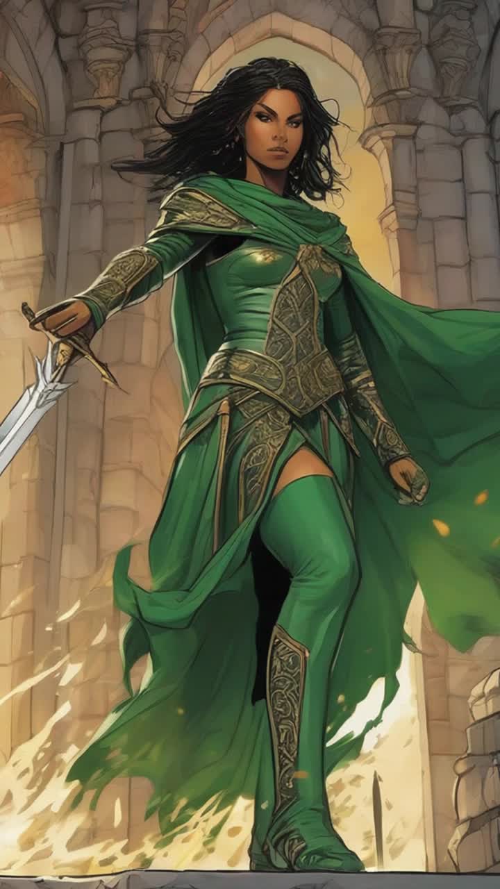 Akasha Cecyreen, the Queen of Grenville, brandished her sword as she charged through the crumbling castle gates, her fierce determination igniting flames in her emerald eyes With every swing, Akasha deftly deflected the incoming arrows, rallying her courageous soldiers behind her to reclaim their home from the invading forces As she stood atop the battlements, Akasha shouted a rallying cry, igniting the hearts of her people, who surged forward, ready to defend their queen and their kingdom